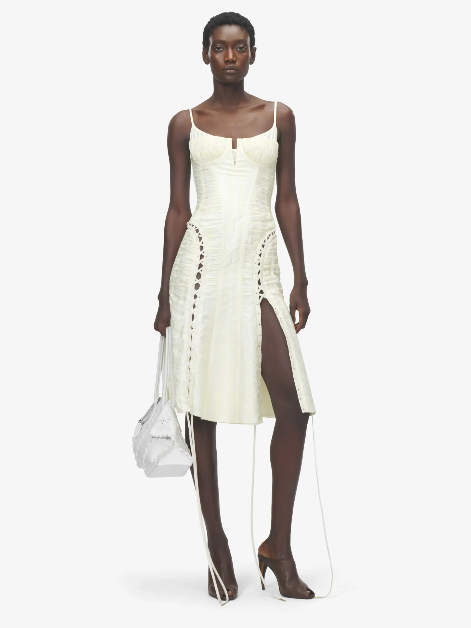 Women's Floral Jacquard Corset Dress in Cream