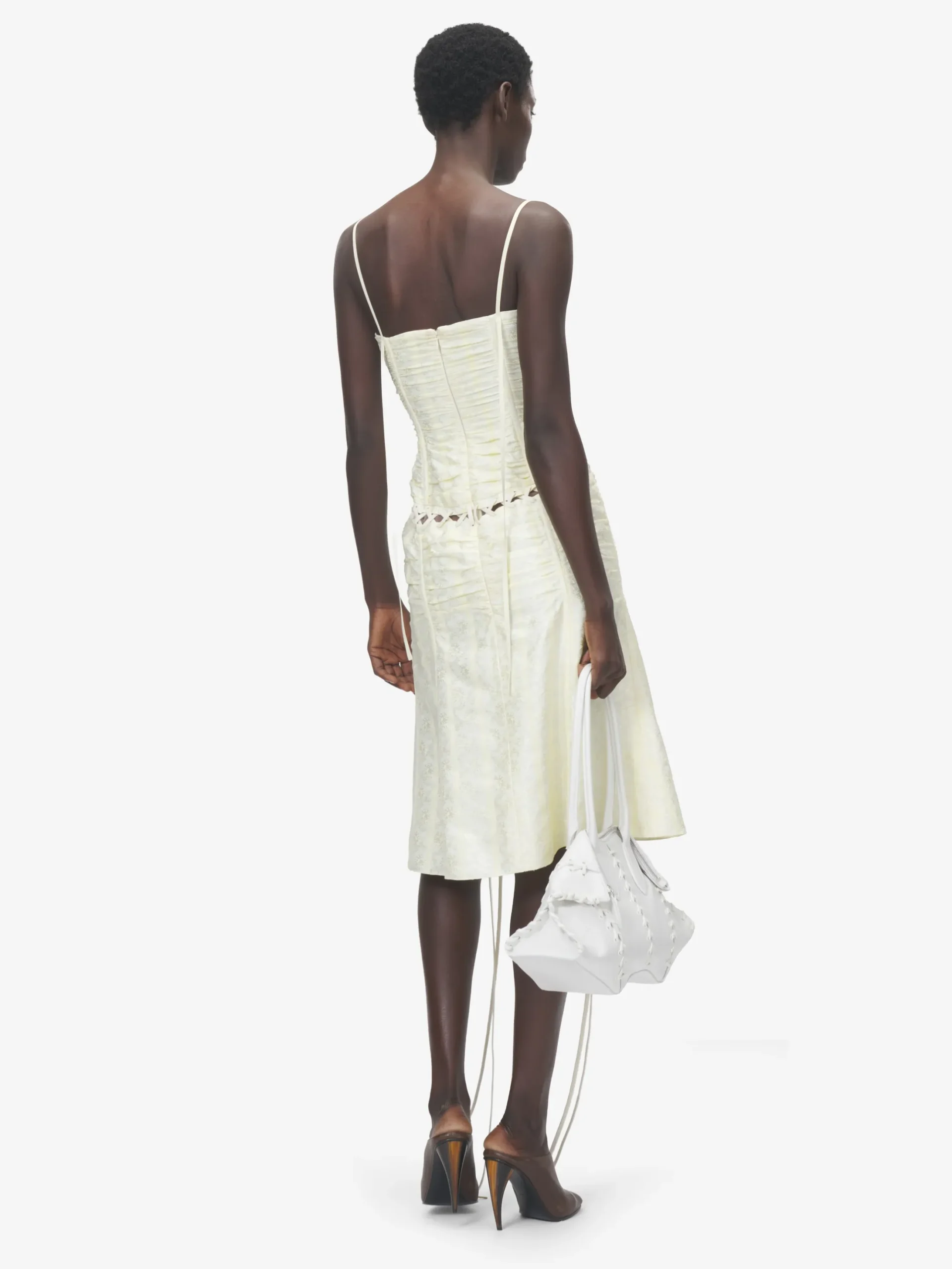 Women's Floral Jacquard Corset Dress in Cream
