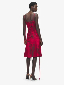 Women's Floral Jacquard Corset Dress in Red/Black