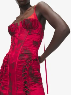 Women's Floral Jacquard Corset Dress in Red/Black