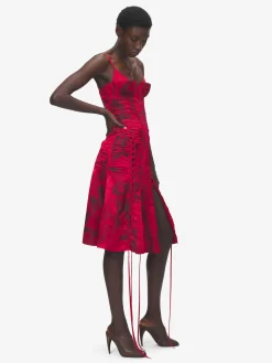 Women's Floral Jacquard Corset Dress in Red/Black