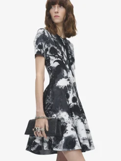 Women's Floral Jacquard Mini Dress in Ivory/Black