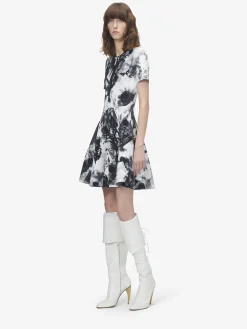 Women's Floral Jacquard Mini Dress in Ivory/Black