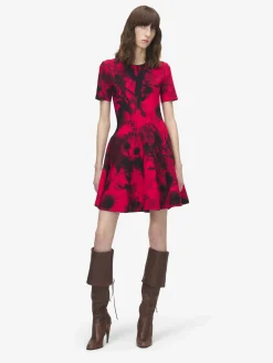 Women's Floral Jacquard Mini Dress in Red/Black