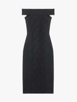Women's Floral Jacquard Pencil Dress in Black