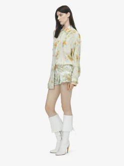Women's Floral Print Pyjama Shirt in Stone/Light Orange