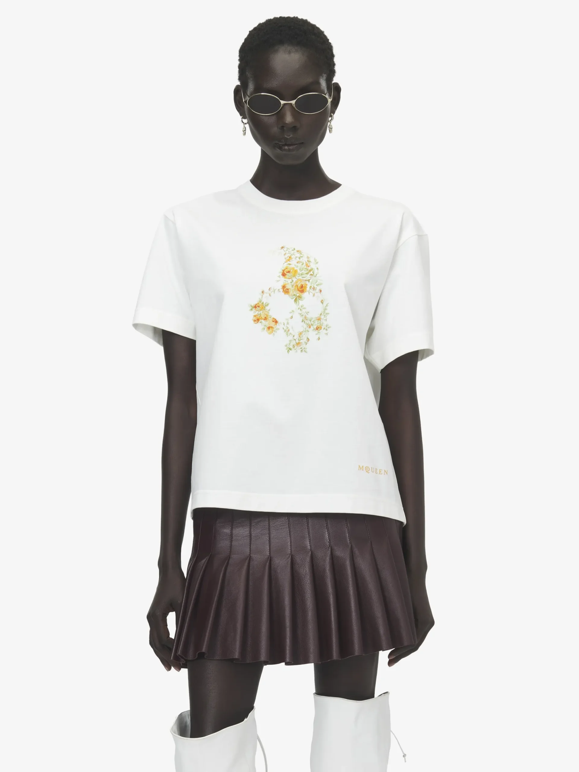 Women's Floral Skull T-shirt in Ivory