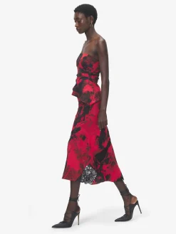 Women's Floral Strapless Top in Red/Black