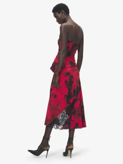 Women's Floral Strapless Top in Red/Black