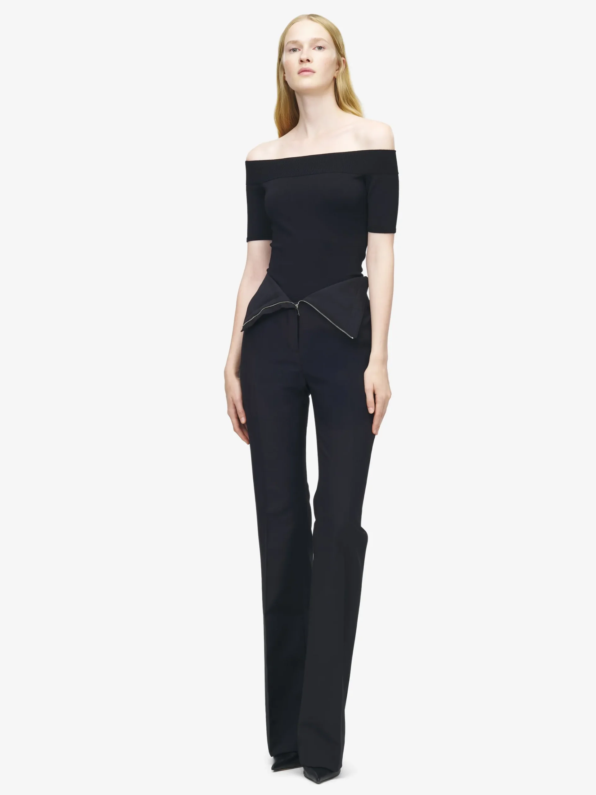 Women's Fold Over Waist Trousers in Black