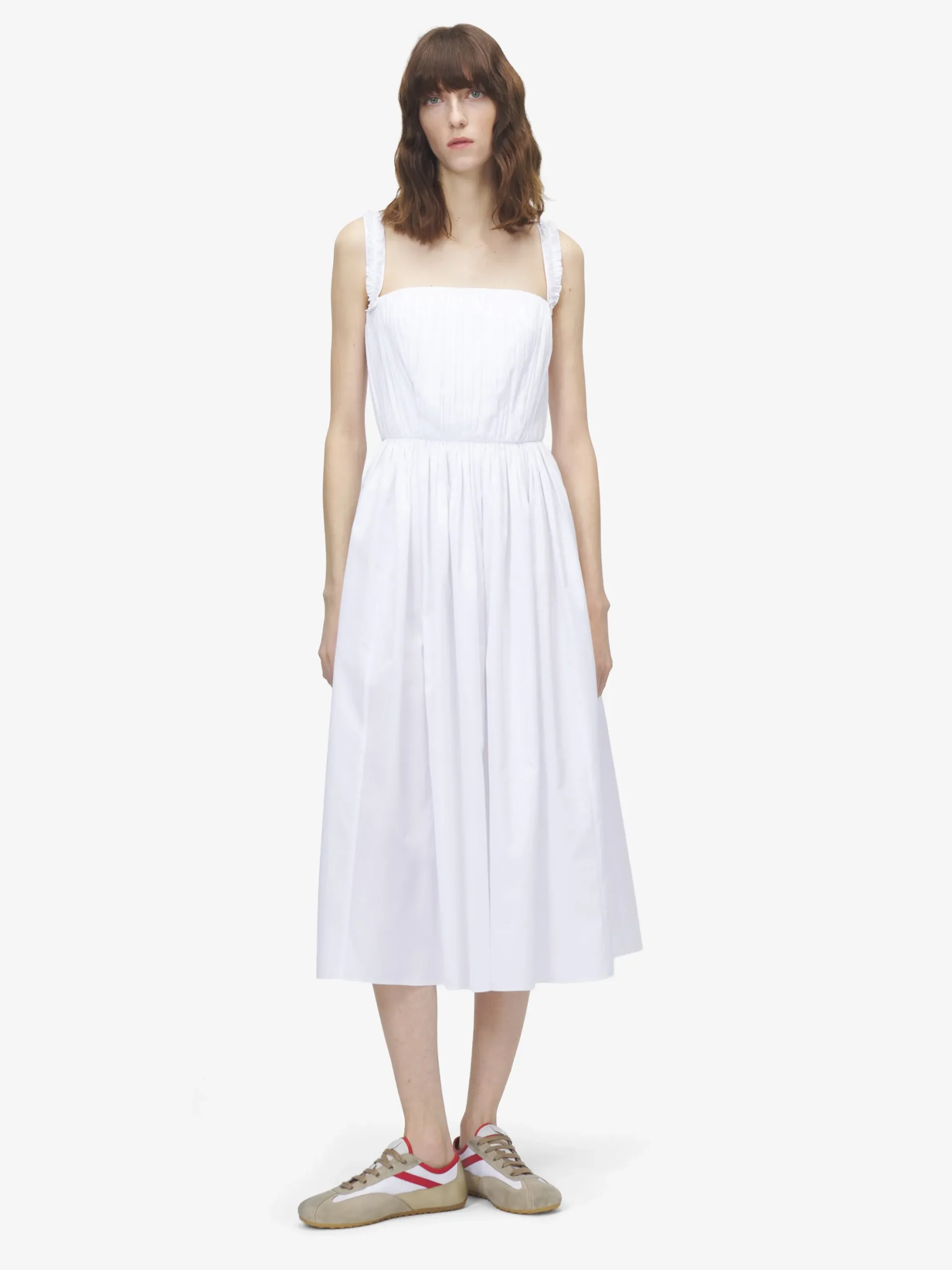 Women's Gathered Midi Dress in Optical White