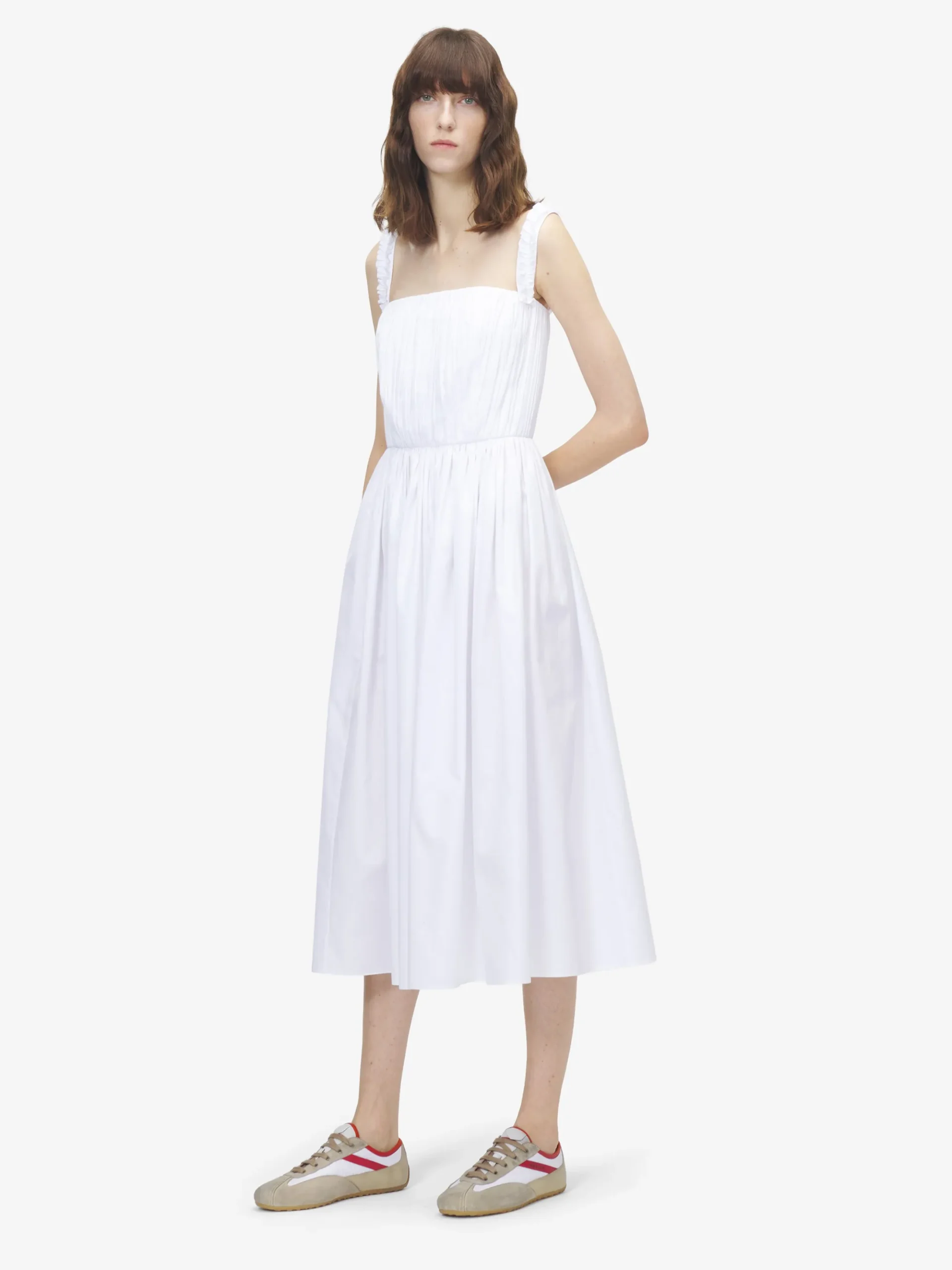 Women's Gathered Midi Dress in Optical White