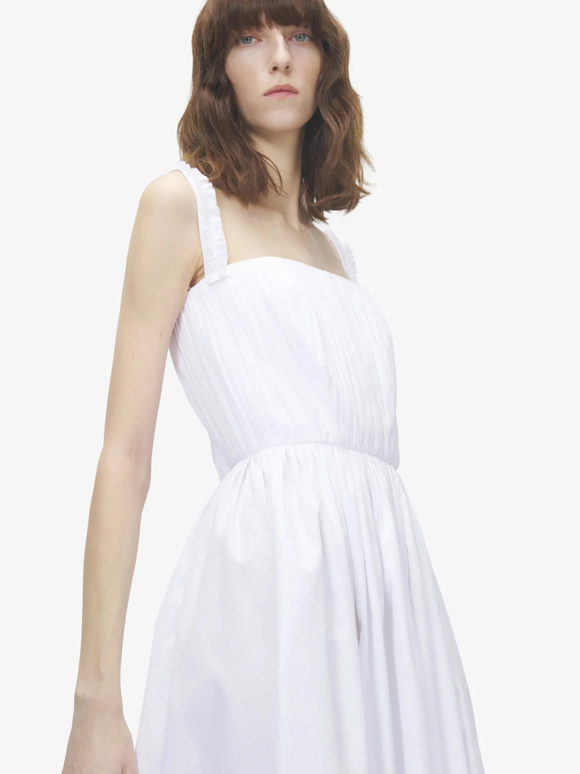 Women's Gathered Midi Dress in Optical White