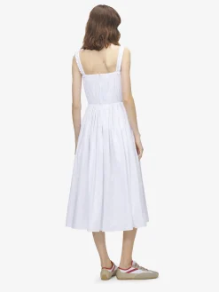 Women's Gathered Midi Dress in Optical White
