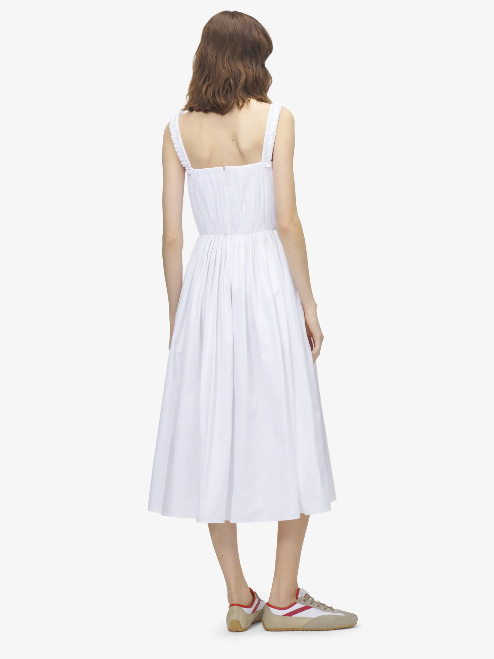 Women's Gathered Midi Dress in Optical White