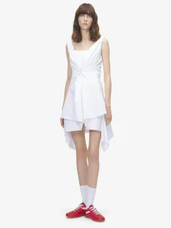 Women's Gathered Mini Dress in Optical White