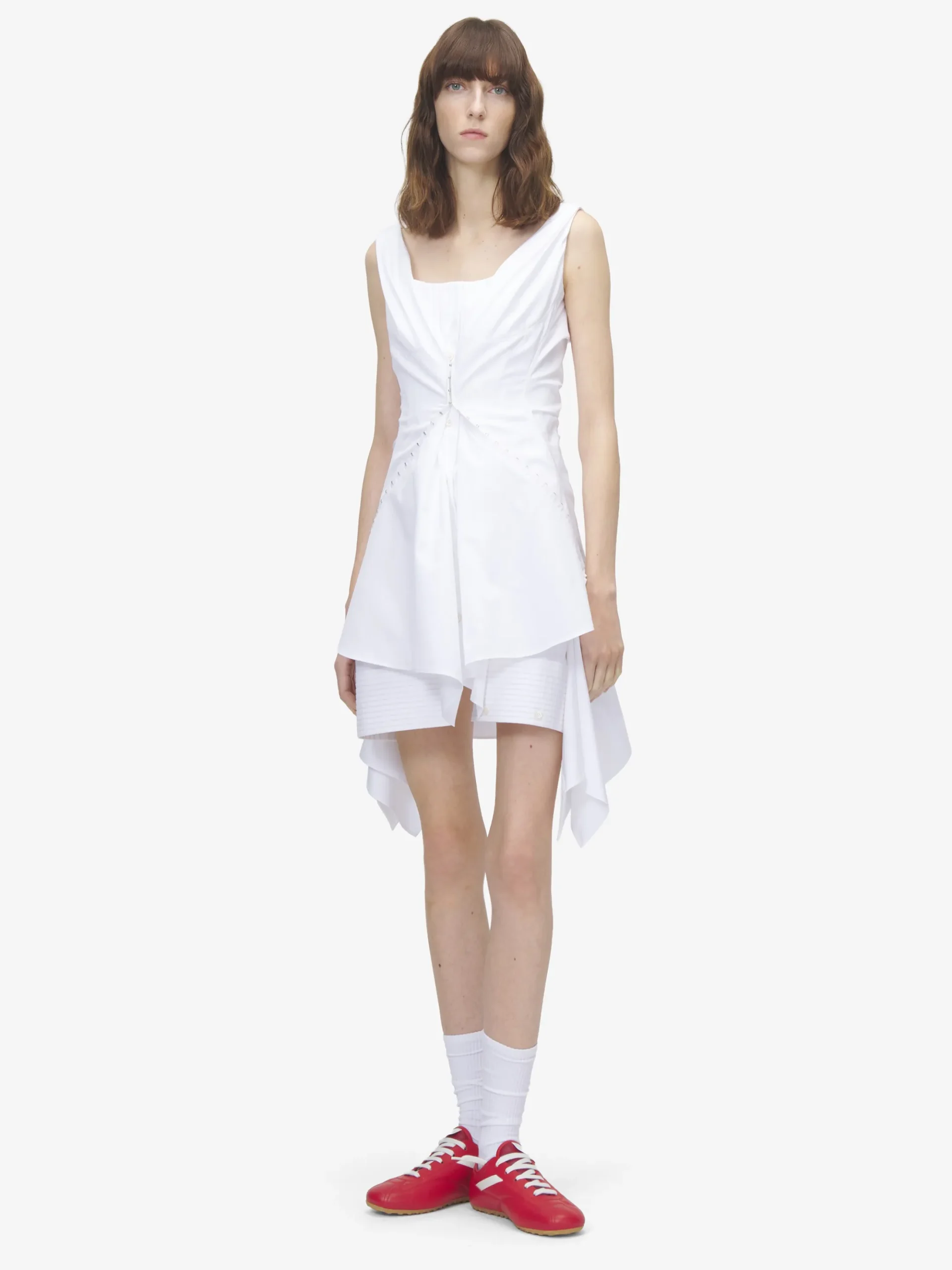 Women's Gathered Mini Dress in Optical White
