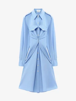Women's Gathered Shirt Dress in Blue