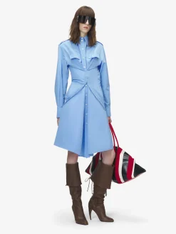 Women's Gathered Shirt Dress in Blue