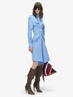 Women's Gathered Shirt Dress in Blue
