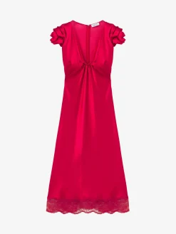 Women's Gathered Sleeve Midi Dress in Red