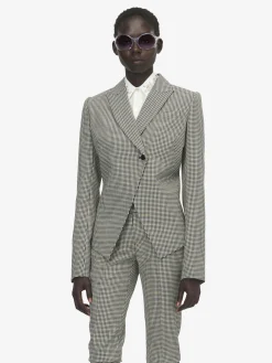 Women's Gingham Check Cutaway Jacket in Black/Ivory