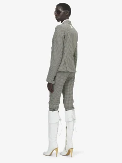 Women's Gingham Check Tailored Capri Trousers in Black/Ivory
