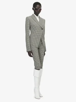 Women's Gingham Check Tailored Capri Trousers in Black/Ivory
