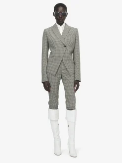 Women's Gingham Check Tailored Capri Trousers in Black/Ivory
