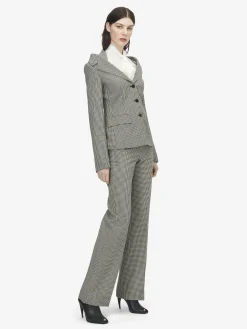 Women's Gingham Check Tailored Trousers in Black/Ivory