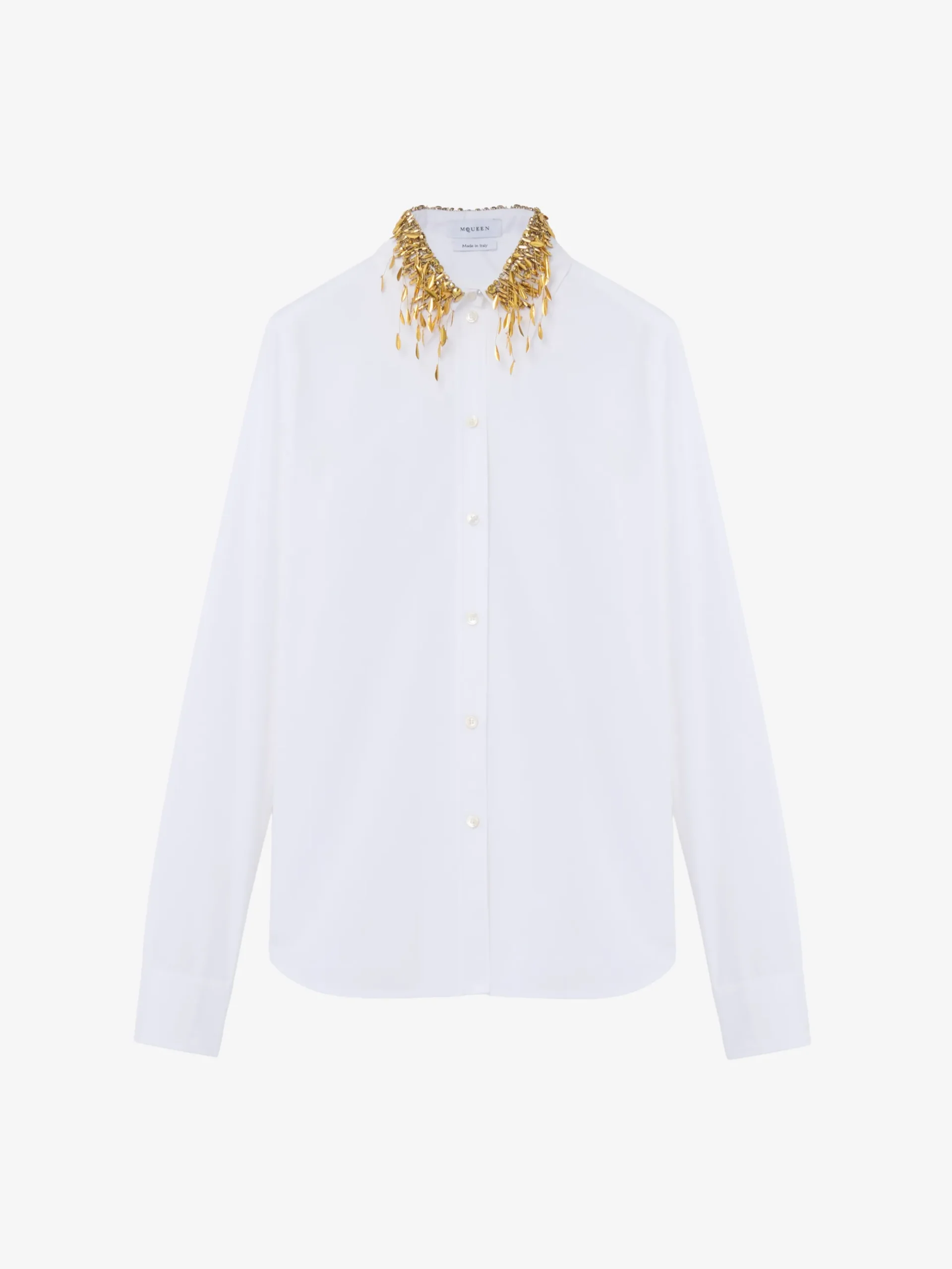 Women's Gold Leaves and Crystal Embroidery Shirt in Optical White