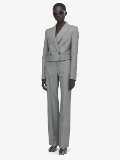 Women's Grisaille Wool Tailored Trousers in Black/Ivory