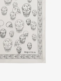 Women's Hand-painted Skull Foulard in Ivory/Black