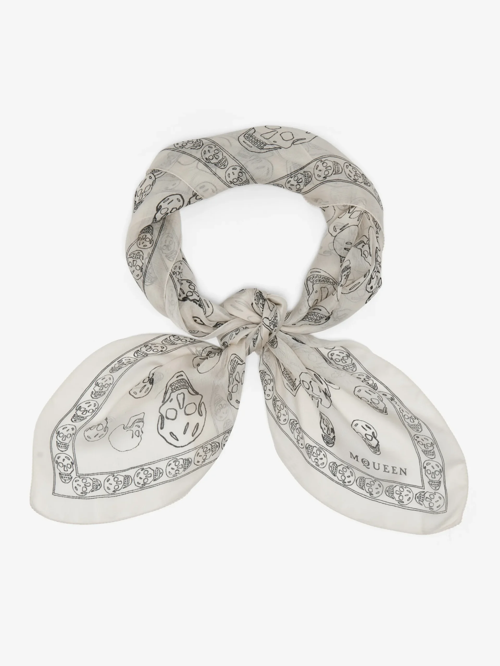 Women's Hand-painted Skull Foulard in Ivory/Black