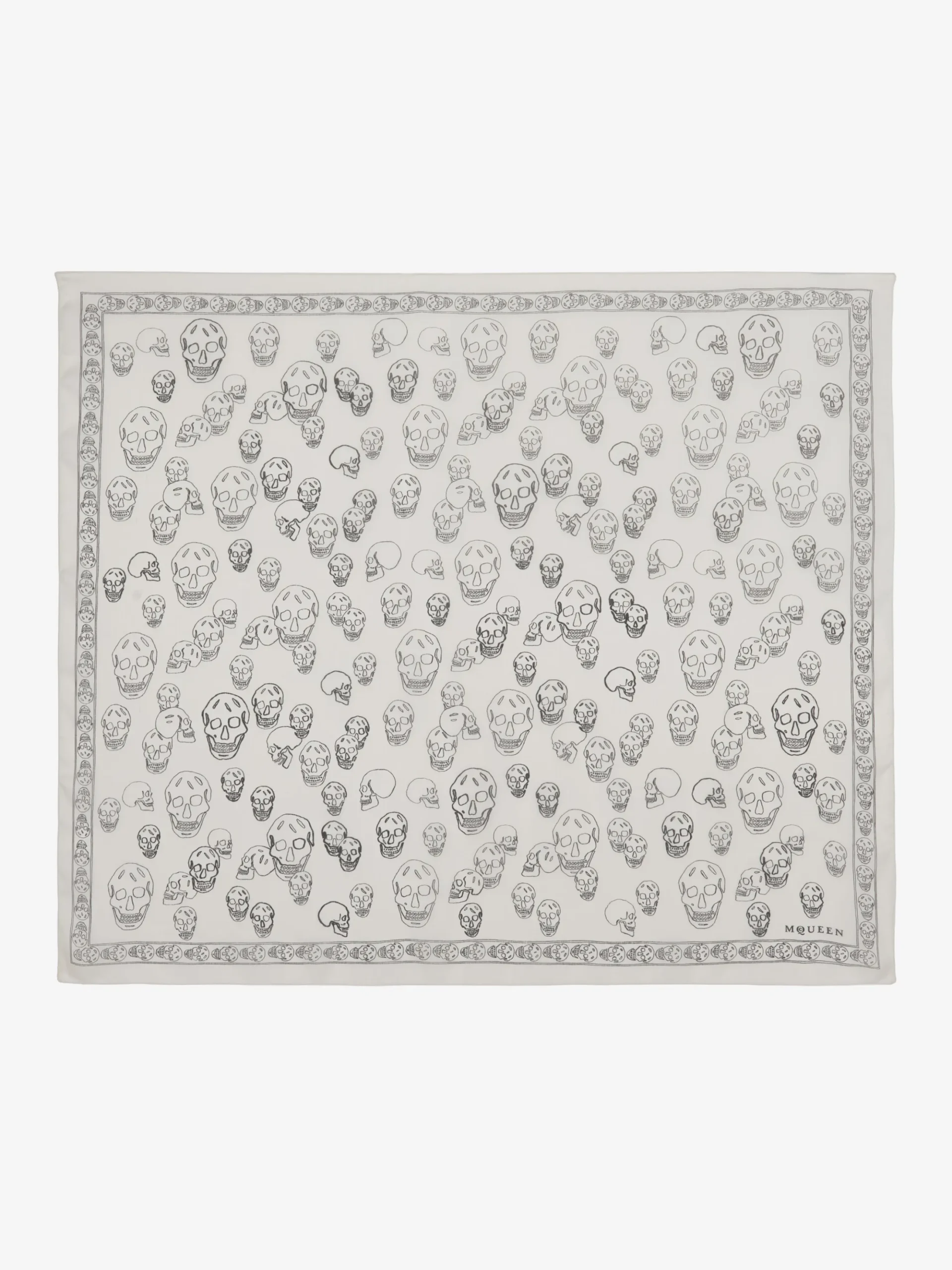 Women's Hand-painted Skull Foulard in Ivory/Black