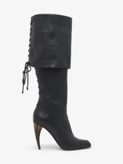 Women's Horn Heel Knee-High Boot in Black