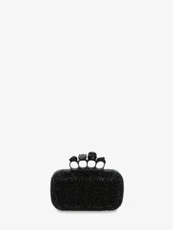 Women's Knuckle Clutch With Chain in Black