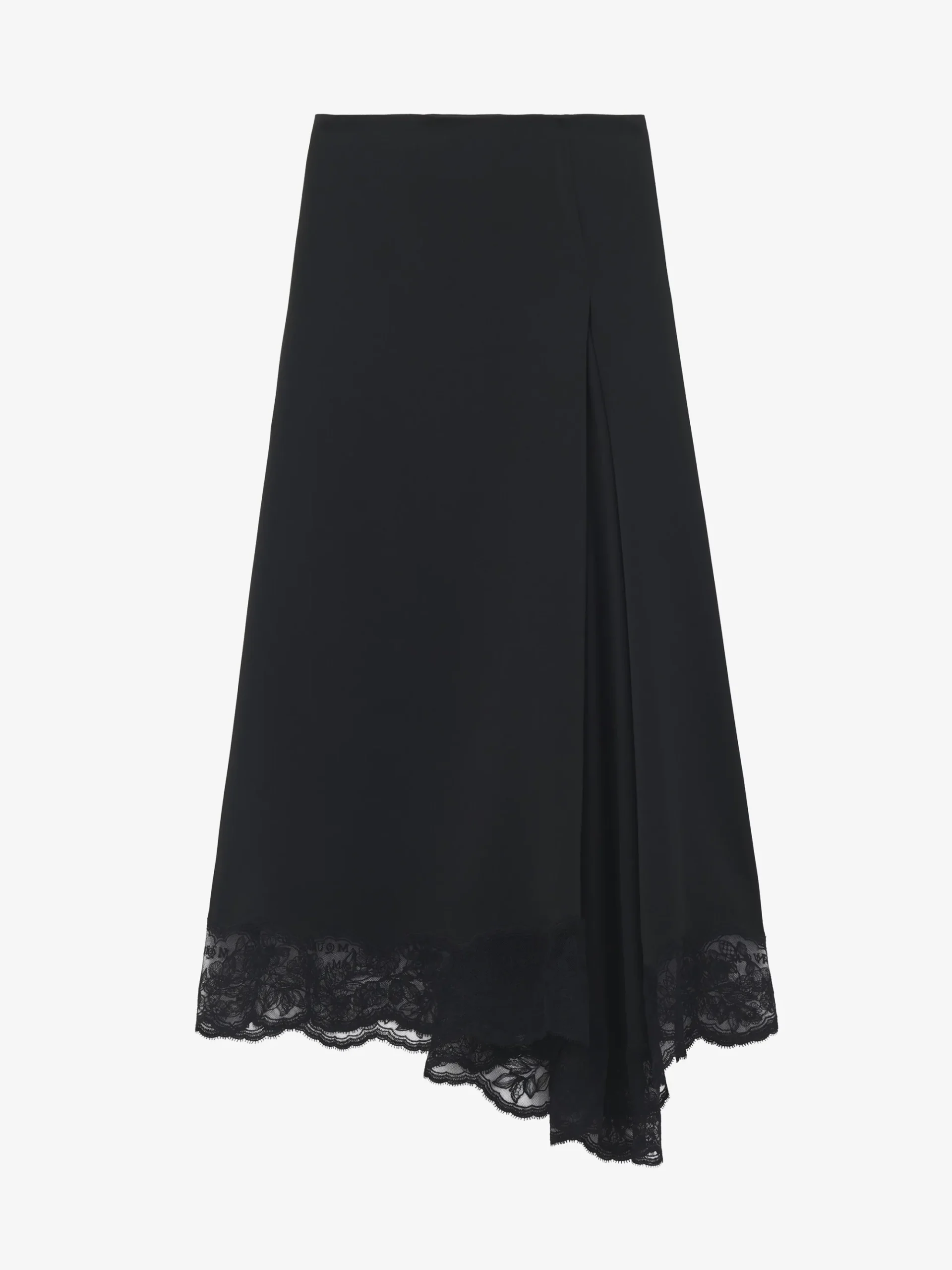 Women's Lace Hem Asymmetric Midi Skirt in Black