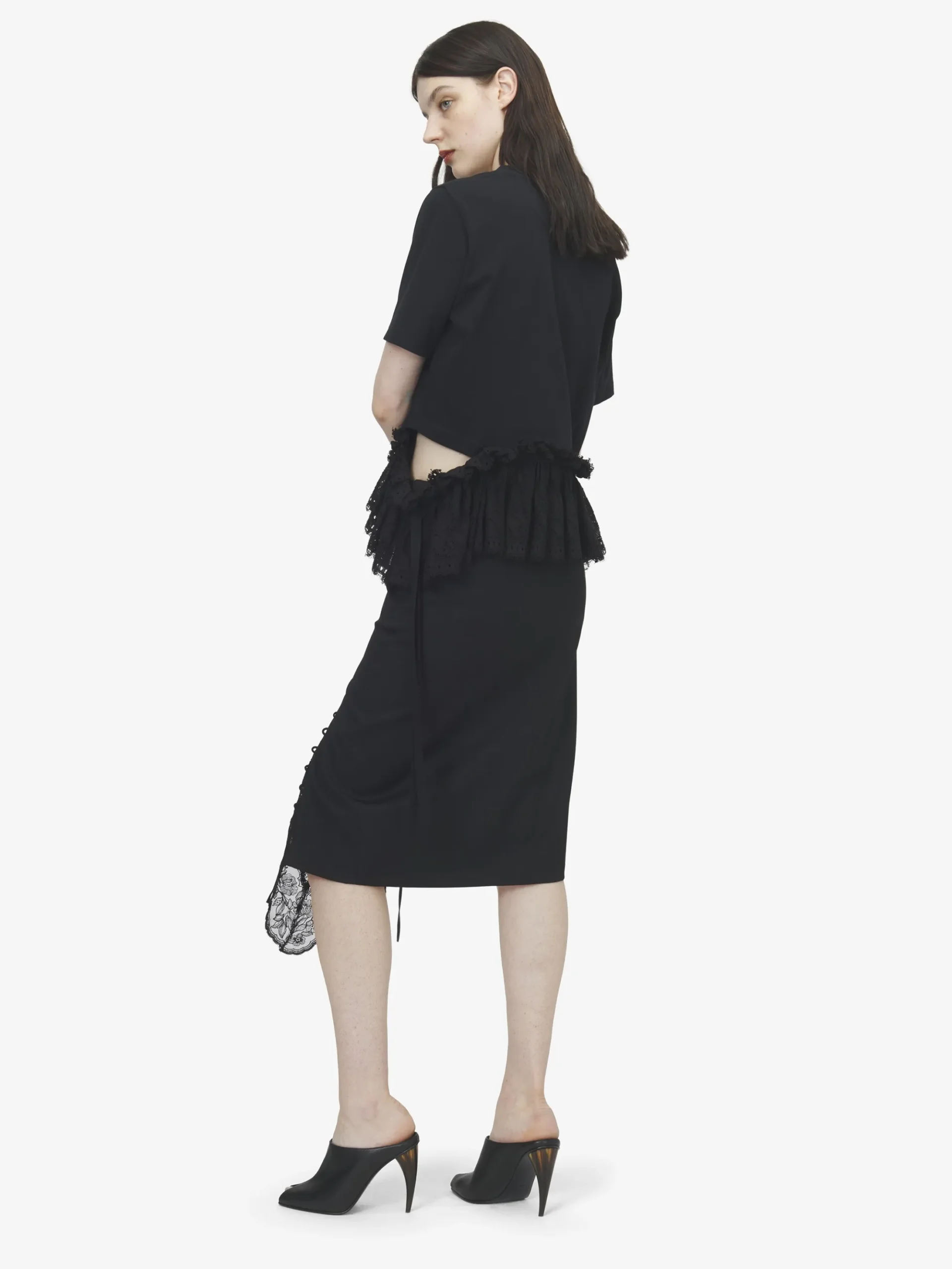 Women's Lace Peplum T-shirt in Black