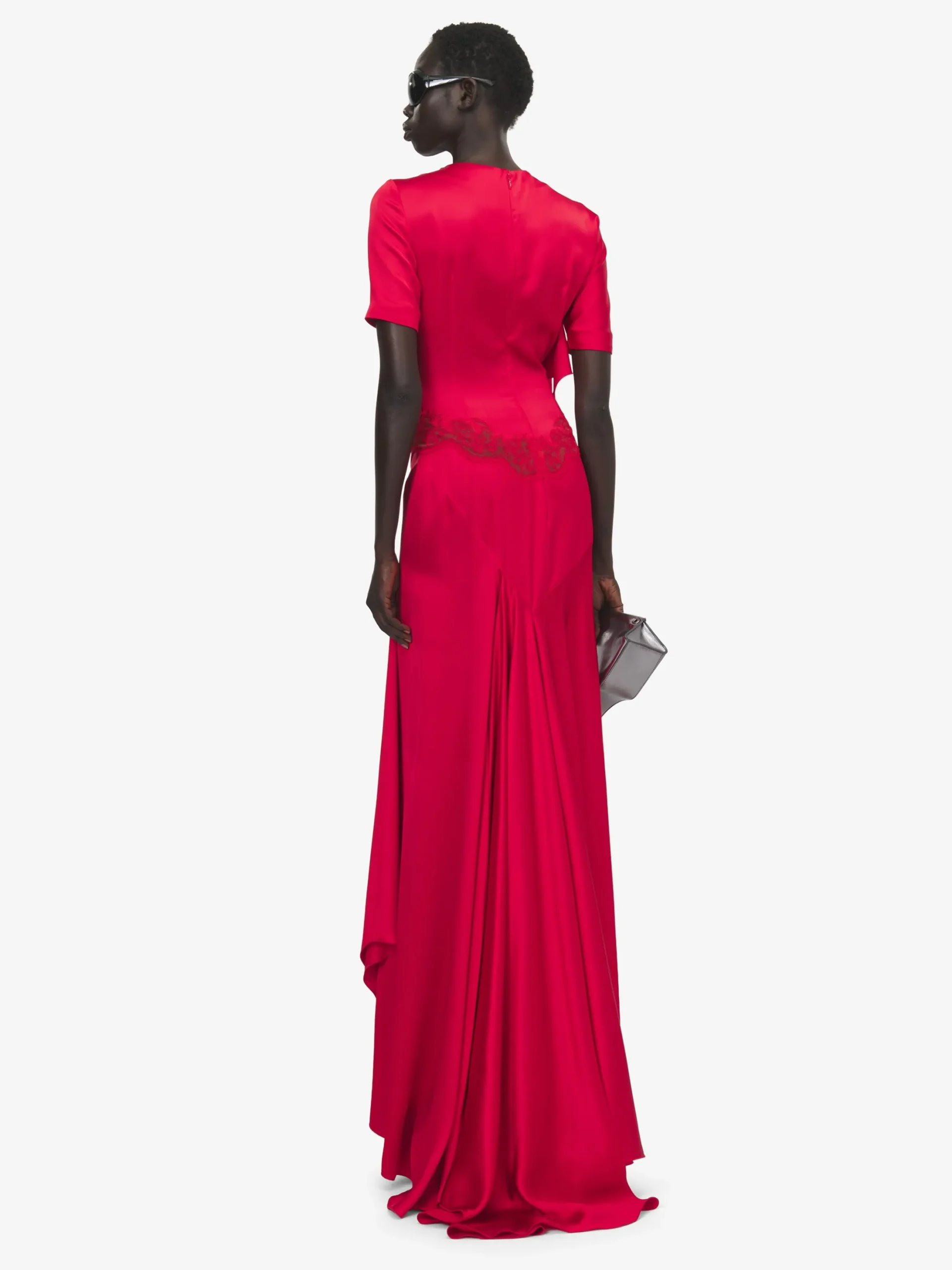 Women's Lace Trim Evening Dress in Red
