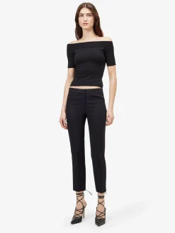 Women's Leaf Crepe Cigarette Trouser in Black