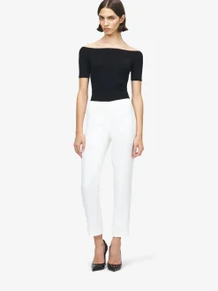 Women's Leaf Crepe Cigarette Trouser in Light Ivory