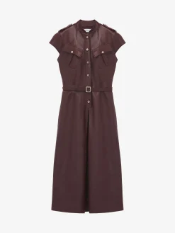 Women's Leather Uniform Midi Dress in Burgundy