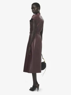 Women's Leather Uniform Midi Dress in Burgundy