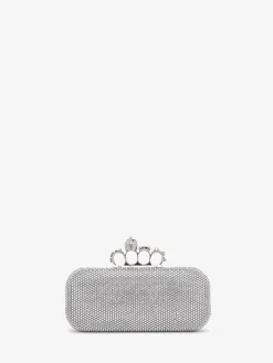 Women's Long Knuckle Clutch in Silver-finish