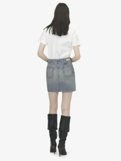Women's Metallic Frogging Fold Over Mini Skirt in Washed Blue