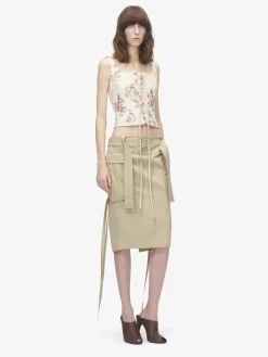 Women's Midi Cargo Skirt in Beige