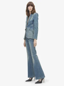 Women's Narrow Bootcut Denim Trouser in Washed Blue