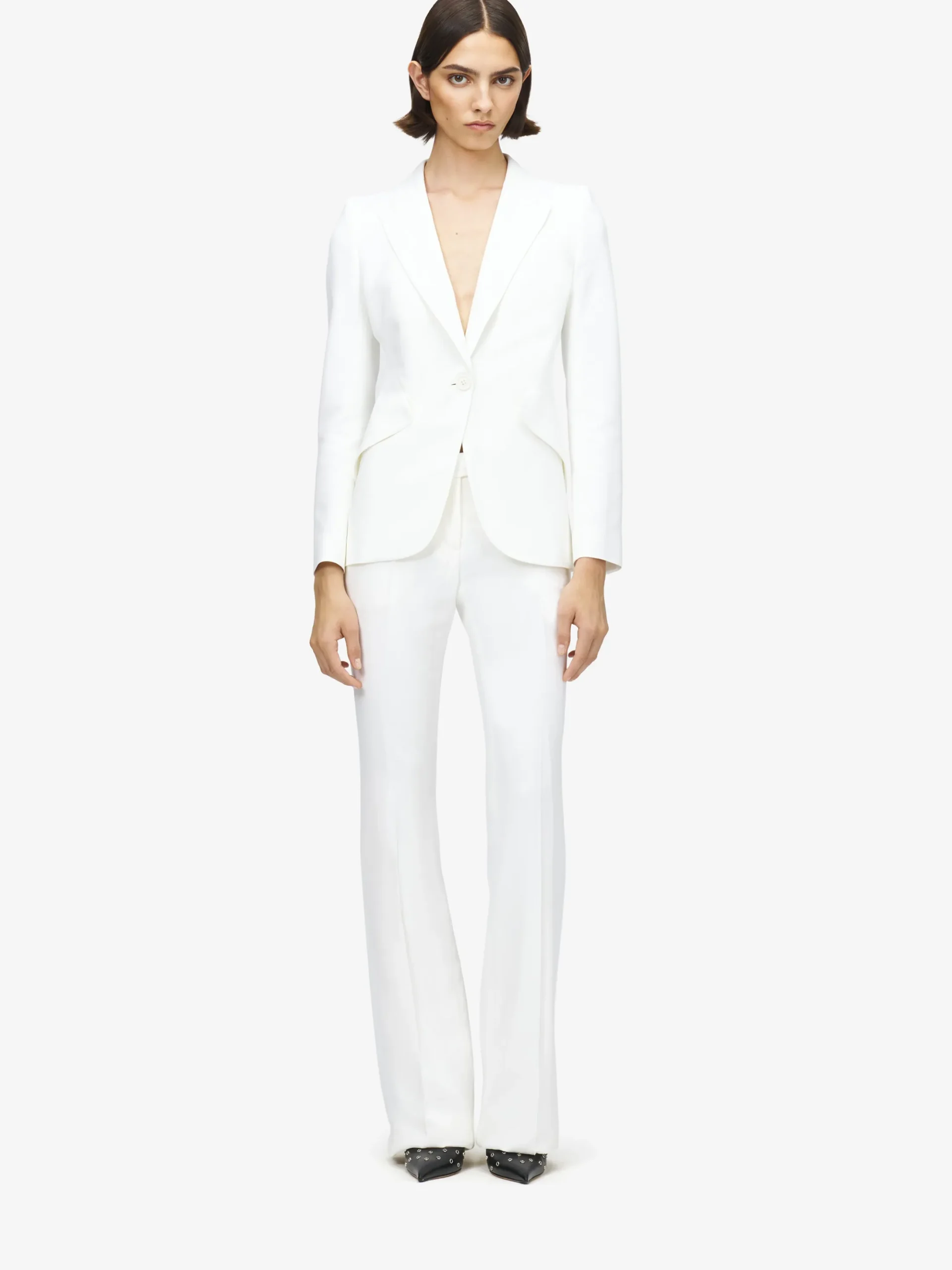 Women's Narrow Bootcut Trousers in Light Ivory