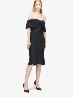 Women's Off-the-shoulder Draped Evening Dress in Black